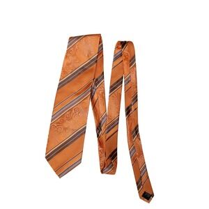 Bruno Conte Orange Striped‎ Paisley Formal Neck Tie Men 100 Percent Polyester